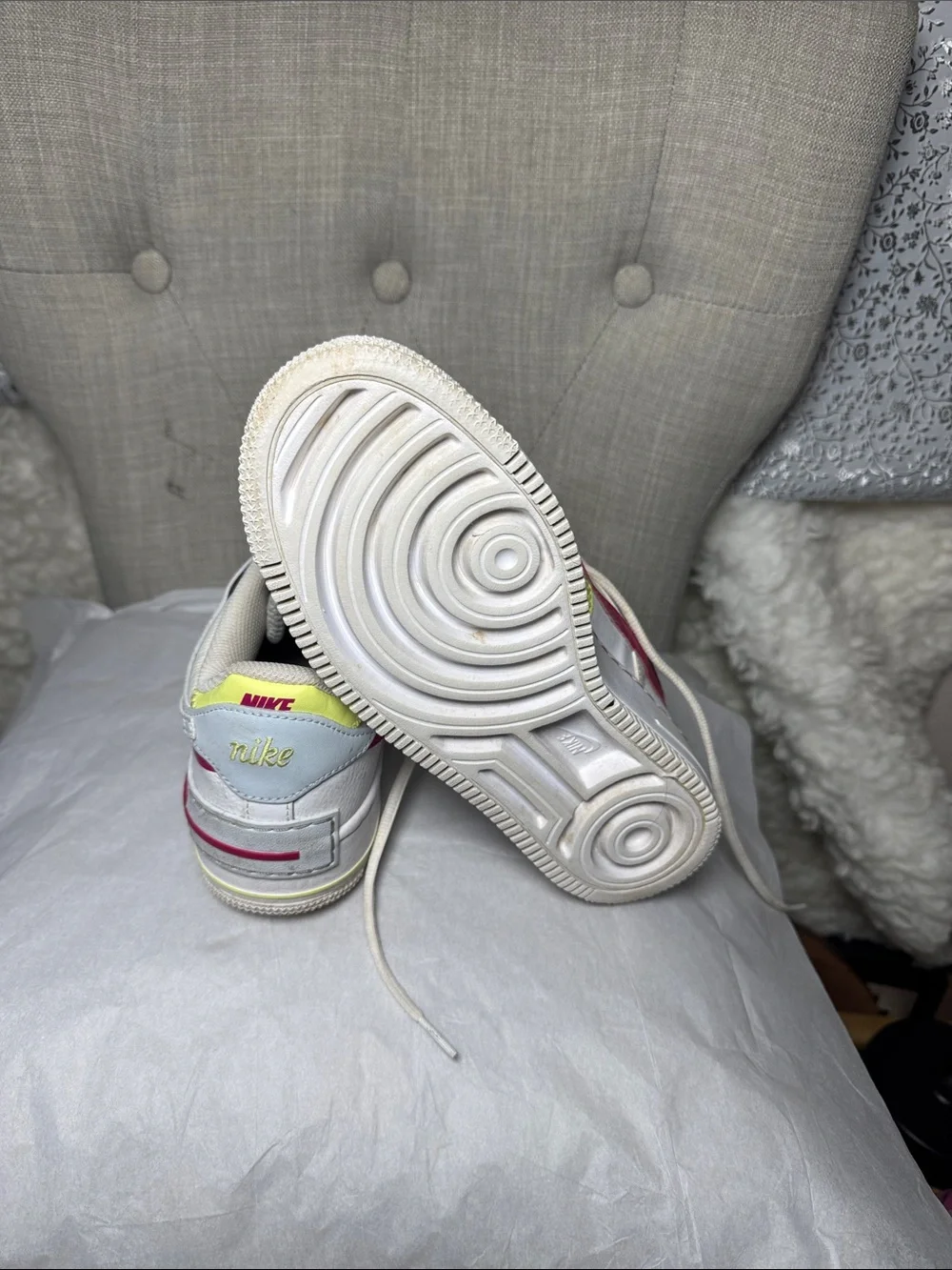 Nike Air Force 1 Low White with Red & Neon Yellow Accents women